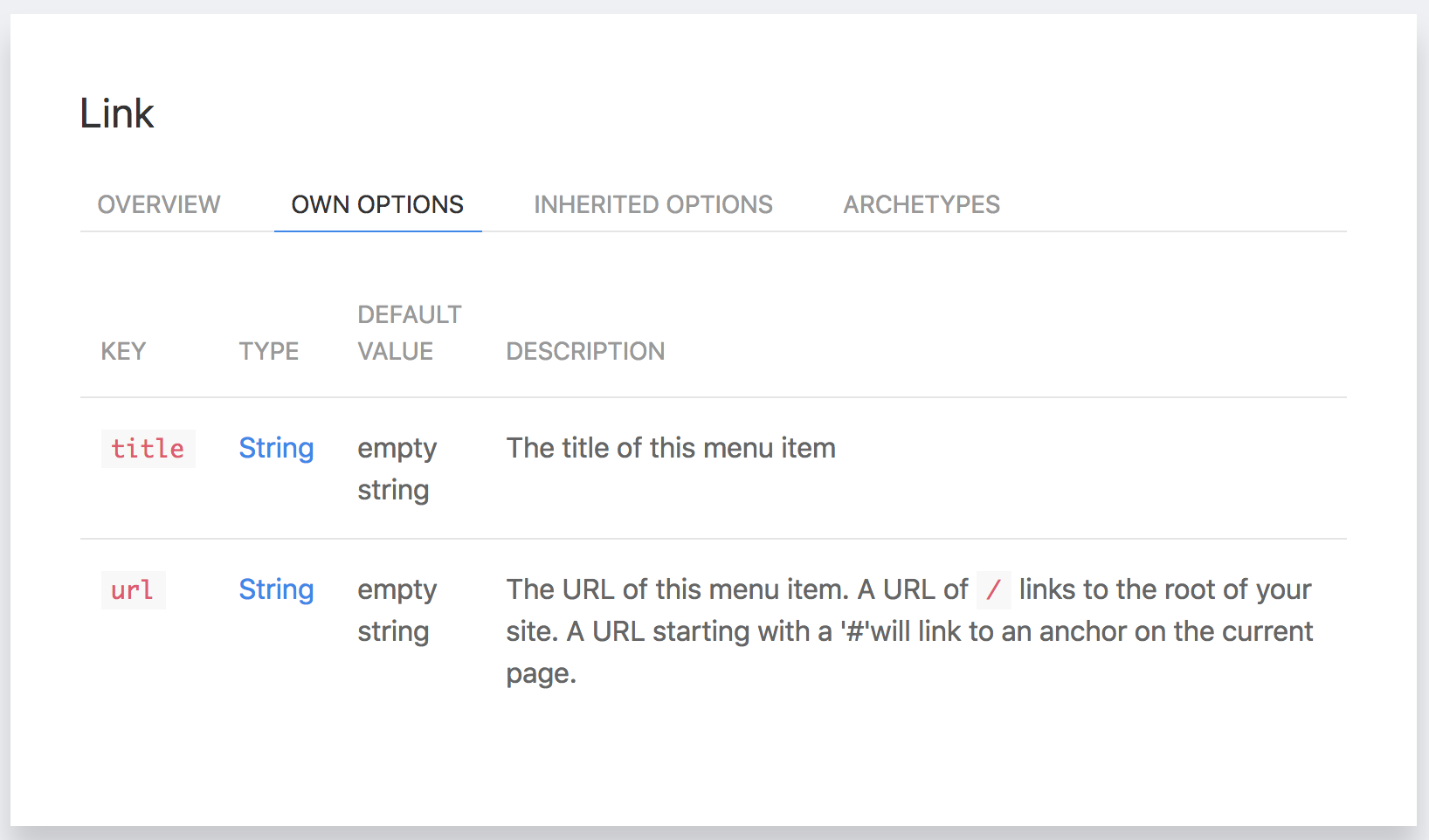 link menu item