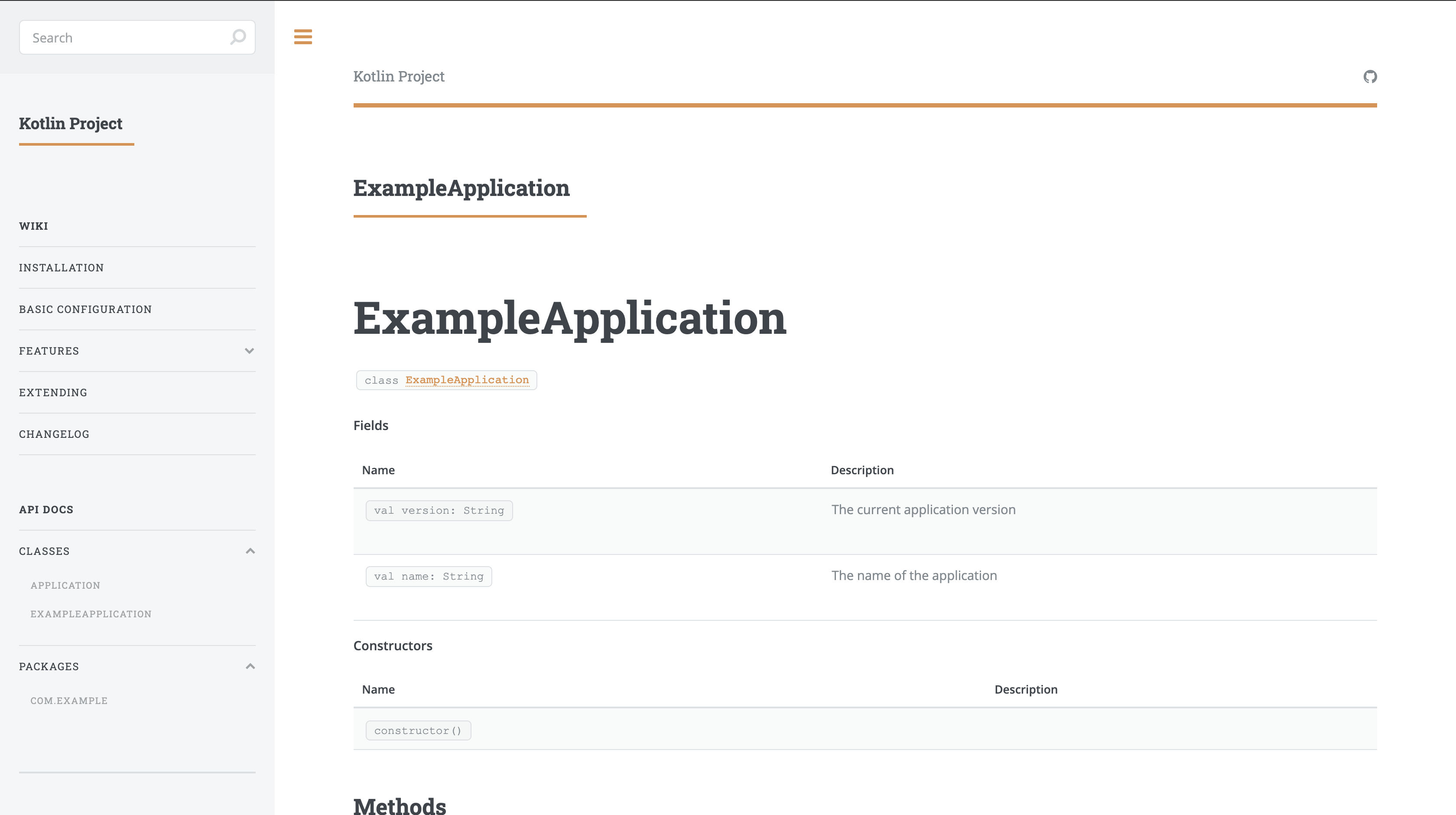 Menu item links for all Kotlin class and package pages